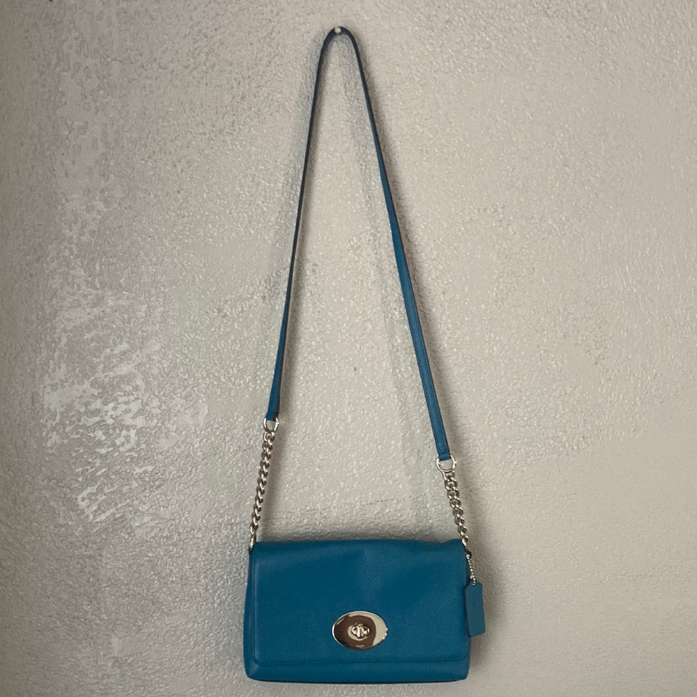Coach Teal Crossbody Bag with Silver Hardware